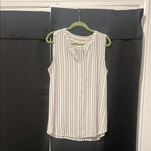 LOFT Striped Sleeveless Blouse XL | White & Gray Button Front Work Top